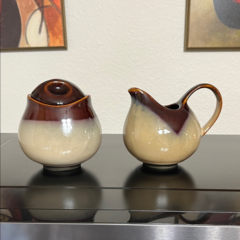 Sango Nova Brown and Cream Ceramic Sugar and Creamer Set
